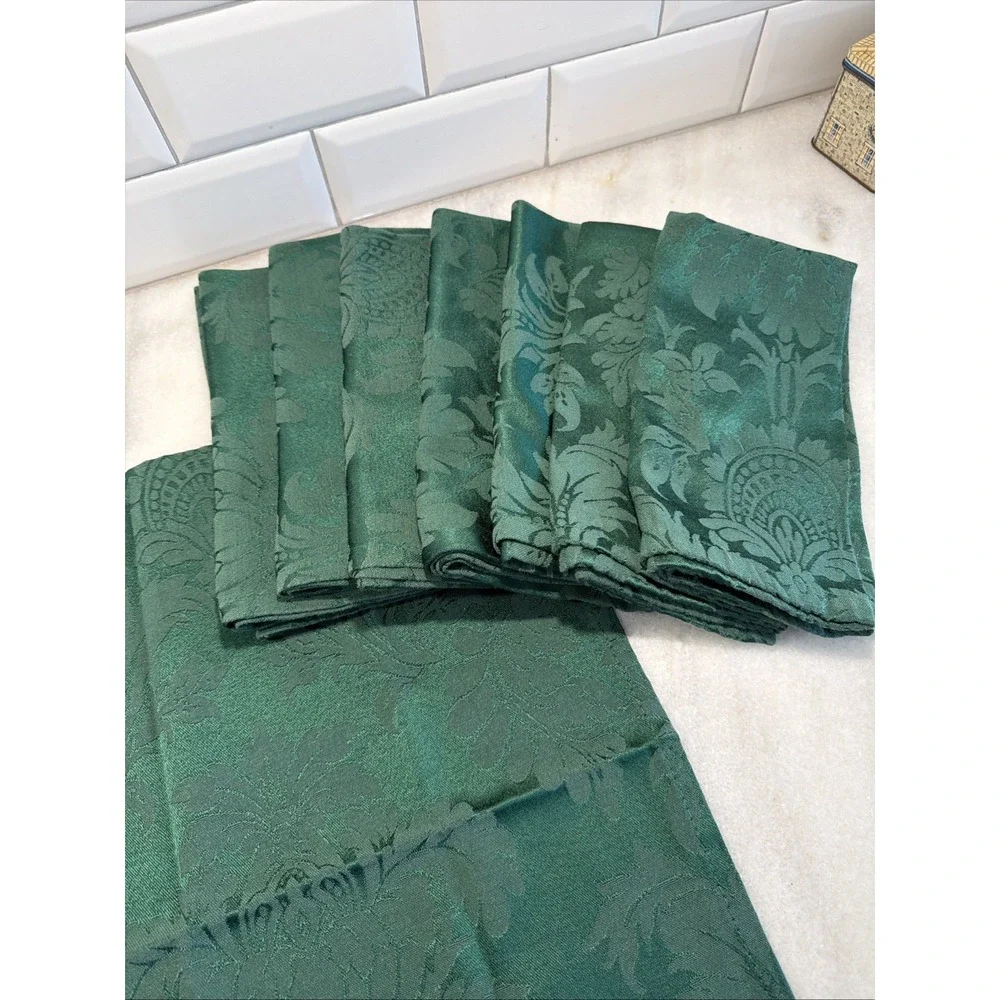 Vintage Set Of 8 MARTHA STEWART Everyday Green Damask 19x19in Napkins~2007 GWB1